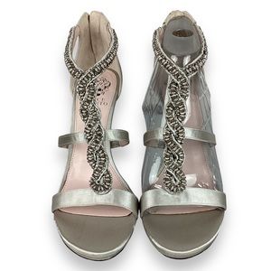 Vince Camuto Raizel Grey Satin Cage Beaded Heels